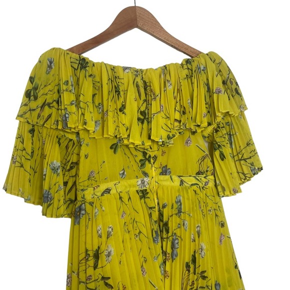 Self-Portrait Ruffled Tiered Dress Floral Yellow Mini Dress Size 2 - Picture 4 of 9